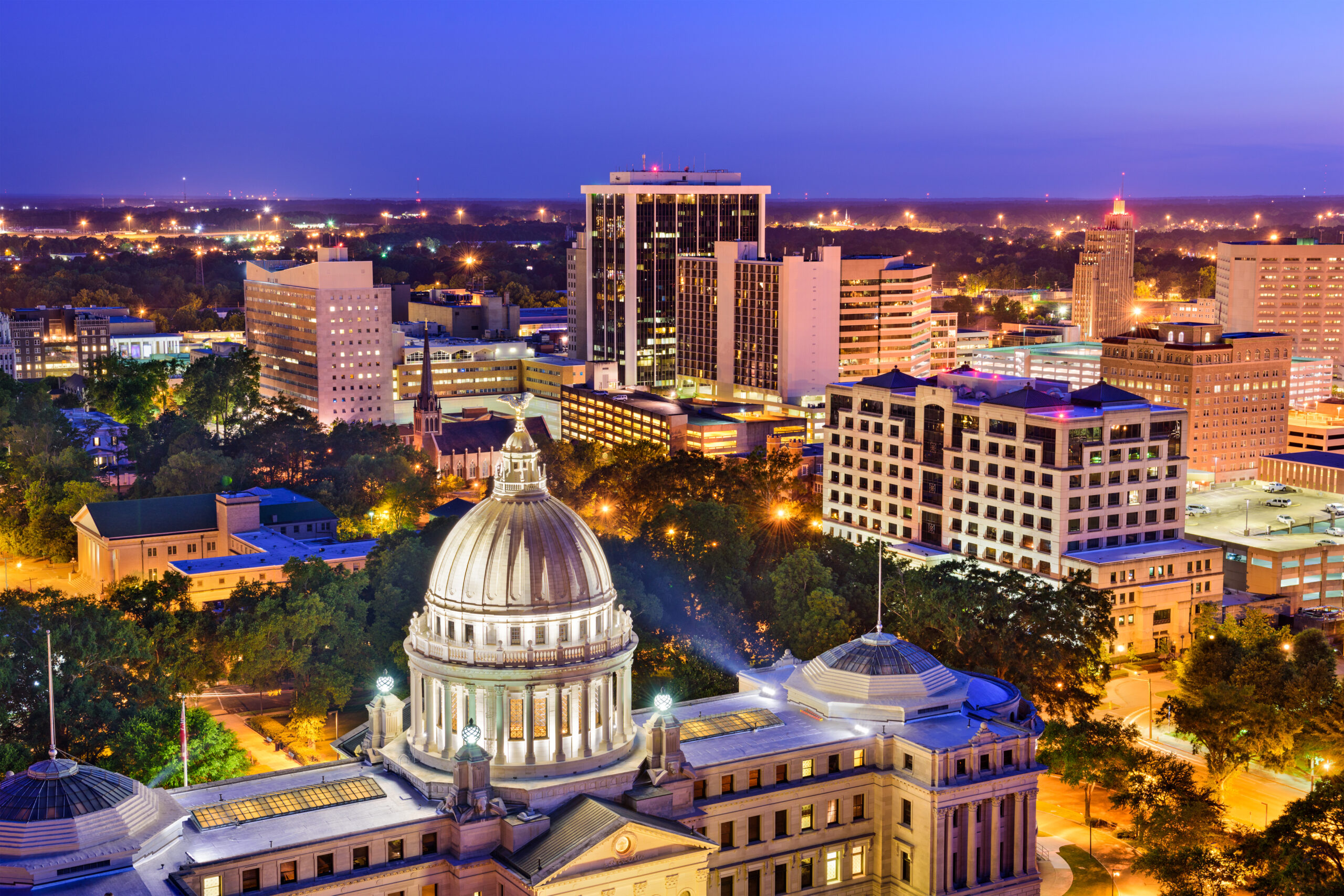 Jackson, Mississippi, USA skyline over the Capitol Building.