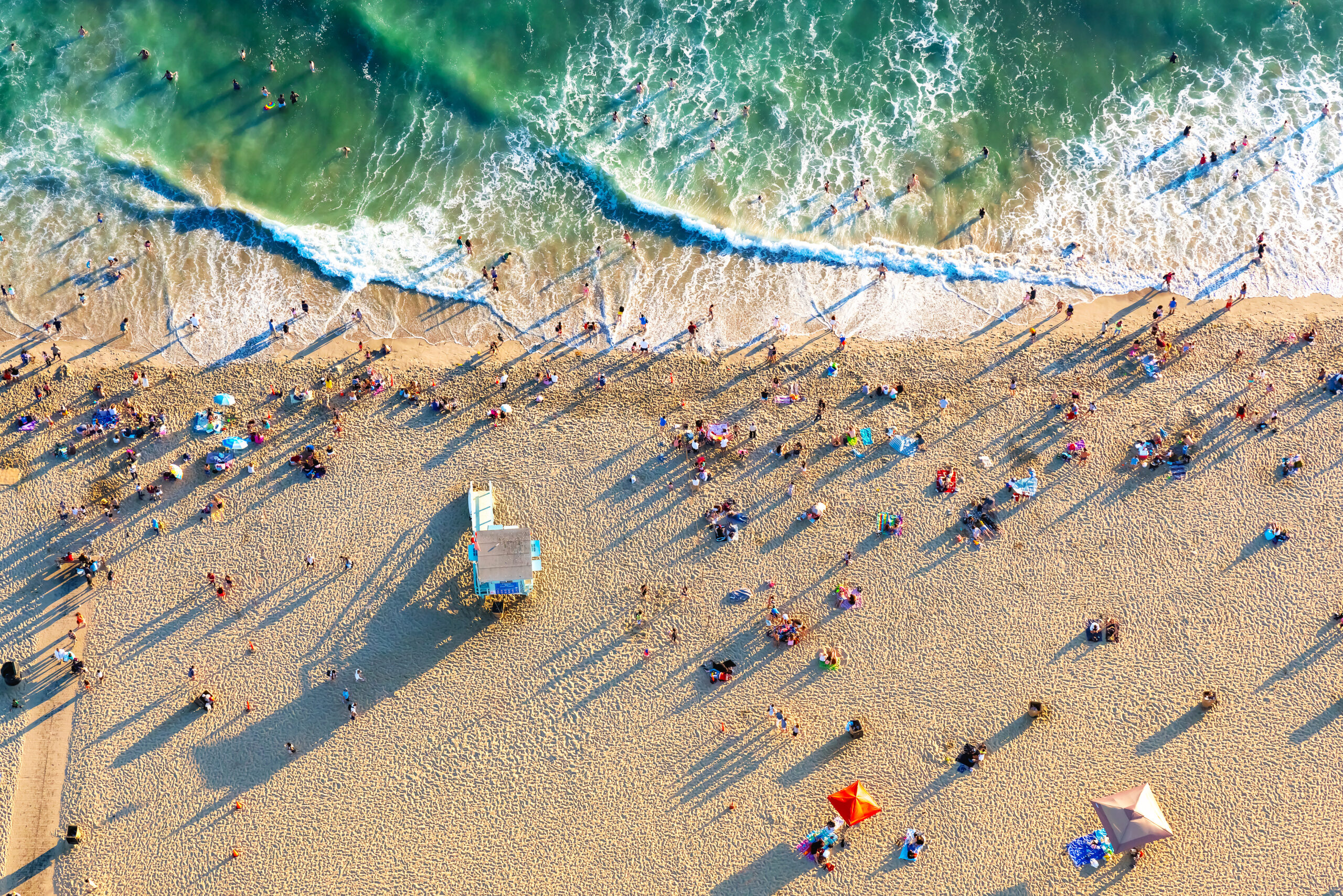 Aerial view of the beach in Santa Monica, CA